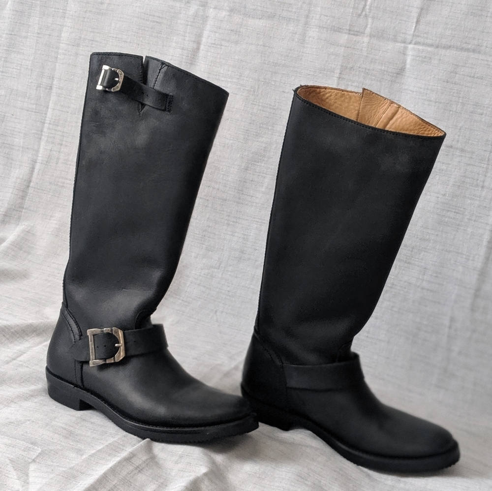 Ladies 14" Black Leather Handmade Star Boots